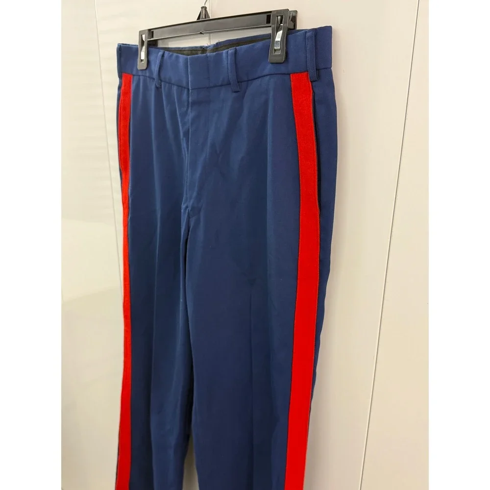 USMC Dress Blues Pants Men 32S Sky Blue Poly Wool Gabardine Red Stripe NCO 8405